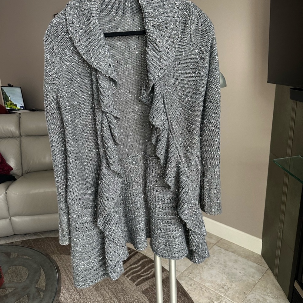 Elegant Gray Ruffled Cardigan